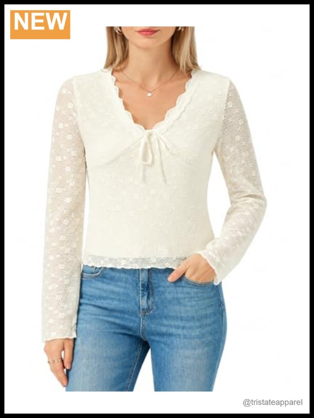 Women Lace Sleeve V Neck Blouse Long Sleeve Semi Sheer